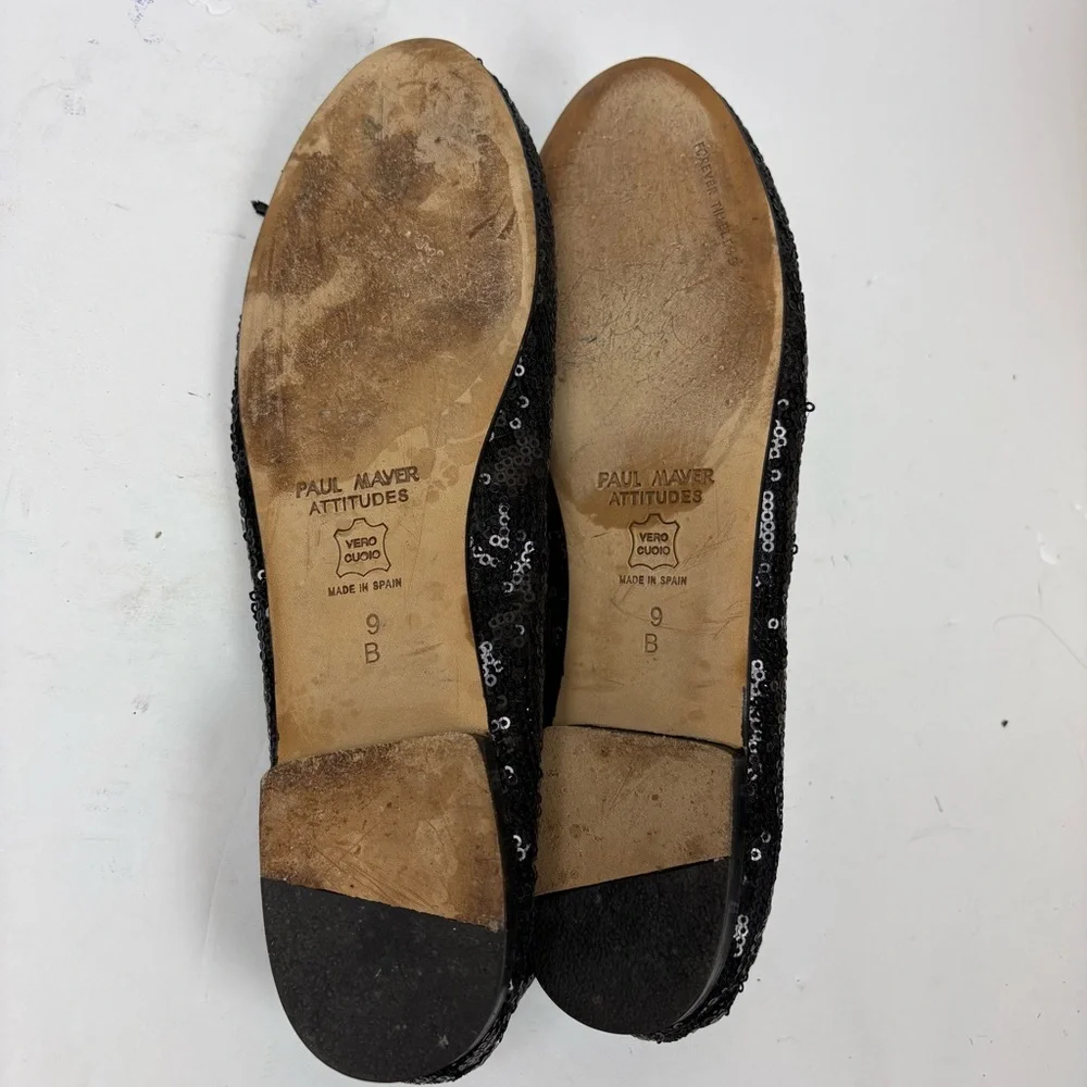 Paul Mayer Attitudes Bingo Black Sequin Baller Flats Shoes Women’s size 9 Spain